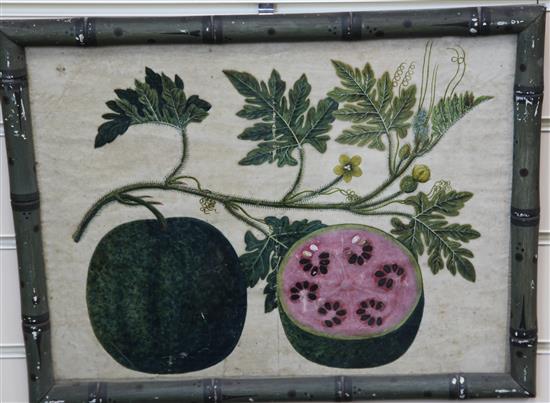 Captain E.A. McCurdy (19th C.) Botanical studies of Indian fruits 11.5 x 15in., housed in hand painted simulated bamboo frames